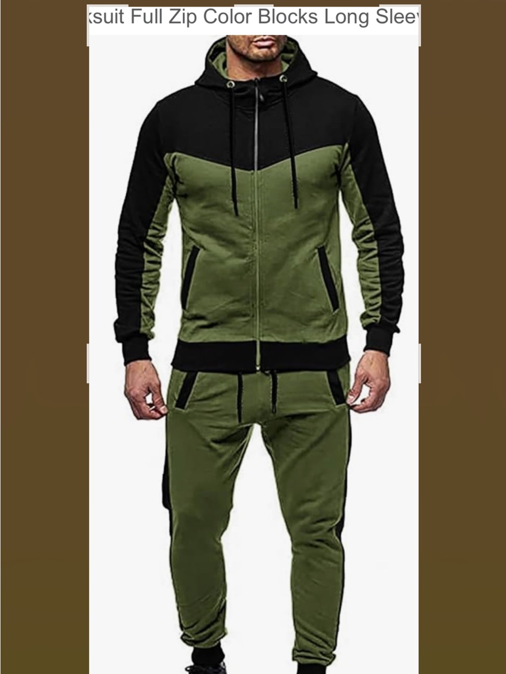 Men's Olive Green & Black Zip-Up Hoodie and Jogger Set